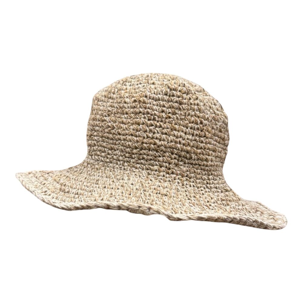 5008 Boho Hemp Crochet Sun Hat with Wire Brim – Handmade Eco-Friendly Wide